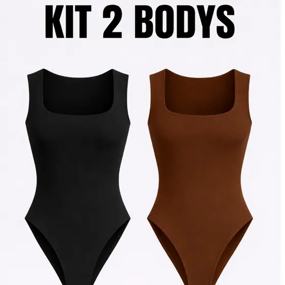 Kit 2 Body Feminino Decote Quadrado Liso Tecido Suplex Alça Larga Verão 2026