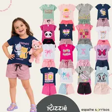 Kit Sortido 6 Peças de Roupas Infantil Verão Menina 3 Camisetas + 3 Bermudas - Kit 3 Conjuntos Infantil Menina Bebê