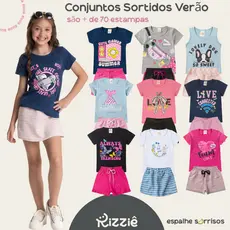 Kit Sortido 2 ou 10 Peças de Roupas Verão Menina Sortido  Blusa + Short  Estampas Variadas Algodão  Do 2 ao 14