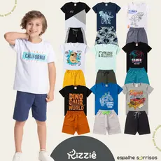Kit Sortido 2 ou 10 Peças de Roupas Infantil Menino 5 Camisetas + 5 Bermudas - Kit 5 Conjuntos de Roupa Verão Masculino