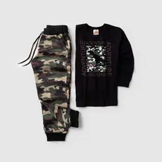 Conjunto com  Blusa em Meia Malha e Calça Moletom Camuflado - Tam 1 ao 16 anos.