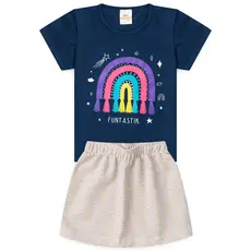Conjunto Infantil Feminino Verão com saia de brilho Tam 2 ao 14 anos