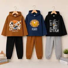 Kit 3 Conjuntos masculino de capuz e calça jogger infantil sortidos de inverno 1 ao 8 anos