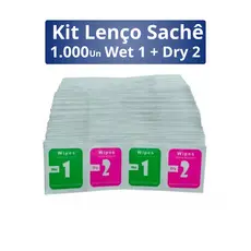 KIT Lenço Sachê Wet 1 + Dry 2 1000und  Limpeza Para Aplicação de Películas de Vidro Gel Celular