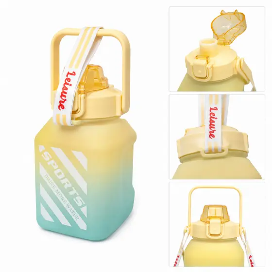 Kit 2 Garrafas Squeeze 1,5L Com Canudo Tampa Trava Segurança Alça Academia Esportiva Degradê Adesivo