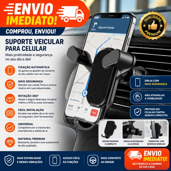 Suporte Celular Gps Veicular Carro Ar Condicionado Gira 360