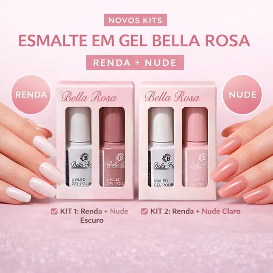 Esmalte em Gel Bella Rosa 12ml – Renda + Realista - Nude | Acabamento Profissional