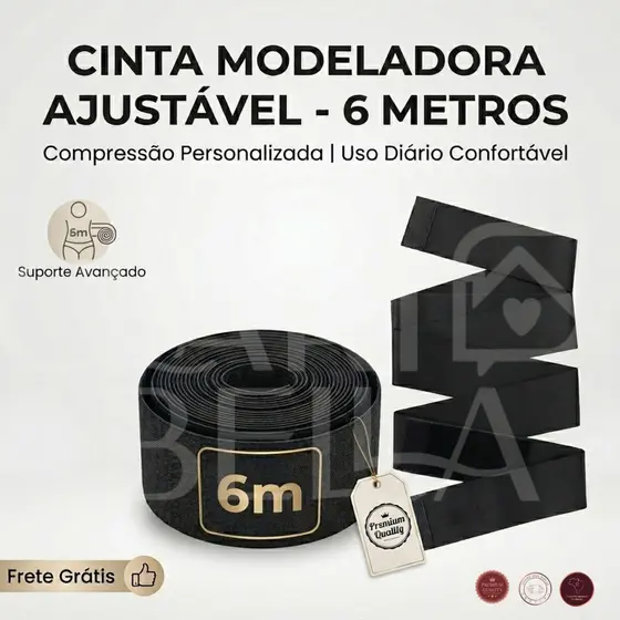 Cinta Modeladora Abdominal Ajustável 6 Metros Faixa Elástica Máxima Compressão Plus Size