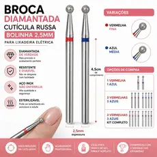 Broca Diamantada Cutícula Russa Bolinha 2,5mm Para Lixadeira Elétrica Unha Gel Fibra Nail Designer com Case