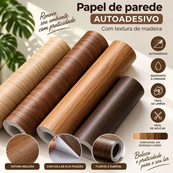 Papel Contact Amadeirado Adesivo Autocolante Envelopamento Móveis madeira escura parede casa quarto sala