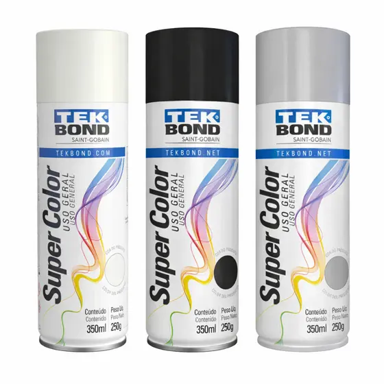 Tinta Spray Tekbond 350ml – Verniz Brilhante | Preto Fosco | Branco Fosco | Primer