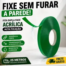 Fita Dupla Face Acrílica Alta Fixação 25m Transparente Extra Forte Sem Furar Parede