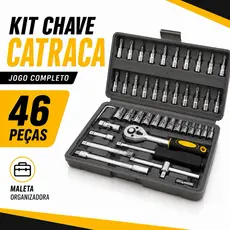 Jogo de Soquete 46 Peças com Catraca Profissional Kit Chaves Automotivo Completo com Maleta