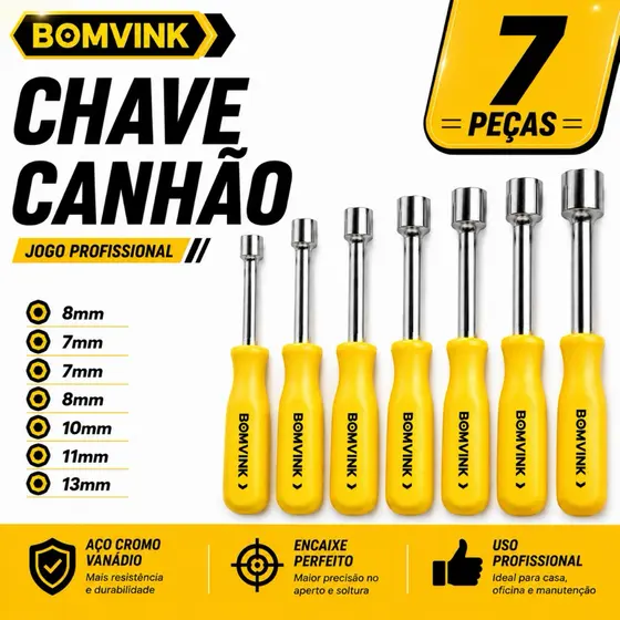 JOGO CHAVE CANHÃO 7 PEÇAS COMPLETO – USO PROFISSIONAL | MECÂNICA E CASA