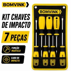 FERRAMENTA KIT DE 7 CHAVES DE FENDA E PHILLIPS COM CABO DE IMPACTO E FUNÇÃO DE MARTELO PROFISSIONAL