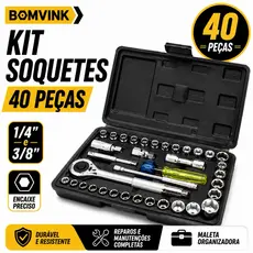 Jogo de Soquete 40 Peças com Catraca Kit Ferramentas Completo Automotivo Profissional