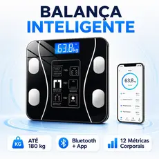 Balança Digital Corporal Inteligente 180kg Bluetooth com App 12 Métricas Alta Precisão Fitness