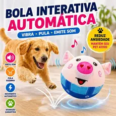 Bola Interativa Automática para Cães Vibra Pula Emite Som Brinquedo Pet Anti Ansiedade Resistente