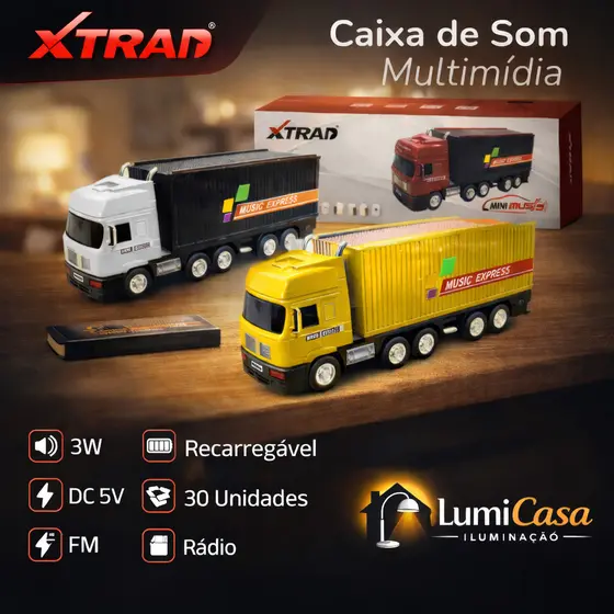 Caixa de Som Bluetooth Mini Caminhão Portátil com Rádio FM USB TF Recarregável Som Alto