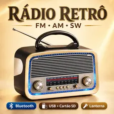 Rádio Portátil Retrô Bluetooth AD-3199 FM AM SW USB Cartão SD Lanterna Caixa de Som Vintage