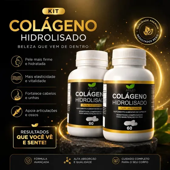 Kit 2 - Colágeno Hidrolisado Arkad – Suplemento Alimentar em Cápsulas | 120 Cápsulas