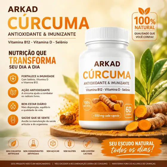 Cúrcuma Premium - Açafrão 60 cápsulas Original - Produto Original Arkad Suplementos