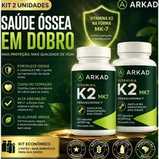 Kit 2 Vitamina k2 Pro + Vit D3 e Cálcio - 60 cápsulas de 500 Mg Para Ossos e Dentes Ajuda na Coagulação do Sangue
