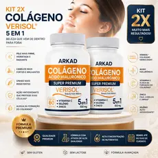 Kit 2 Colágeno Verisol® 5 em 1 com Ácido Hialurônico, Vitamina C, Zinco e Selênio | 2 Frascos com 60 Cápsulas (120 Cáps)