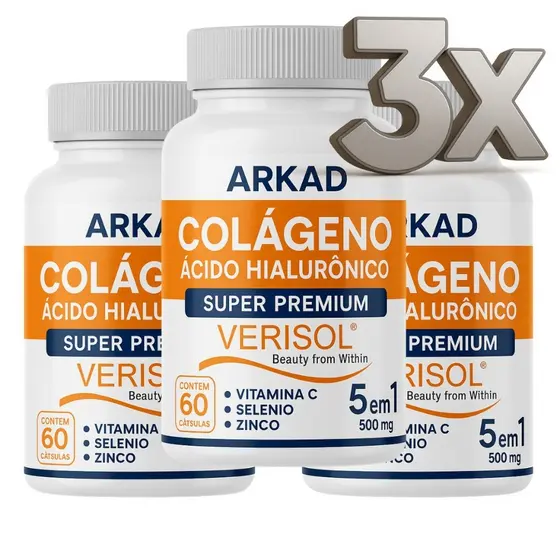 Kit 3 Colágeno Verisol® 5 em 1  | Ácido Hialurônico + Vitamina C + Zinco + Selênio | 180 Cápsulas
