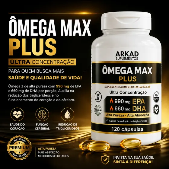 Ômega 3 Ultra Concentrado EPA DHA 120 Cápsulas Alta Pureza Ômega Max Plus
