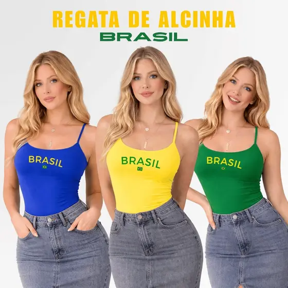 Regata de Alcinha BRASIL Blusa Feminina Basica Copa Forrada Moda Casual Y2k Comfy