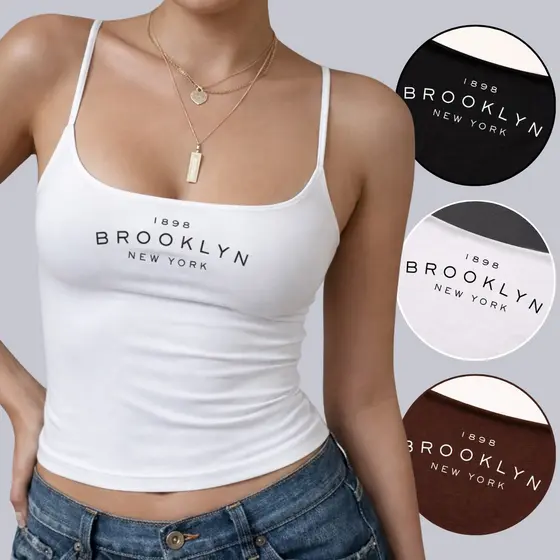 Regata de Alcinha Brooklyn New York Blusa Feminina Casual Basic Forrada Moda Comfy