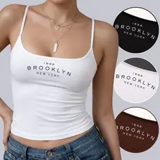 Regata de Alcinha Brooklyn New York Blusa Feminina Casual Basic Forrada Moda Comfy
