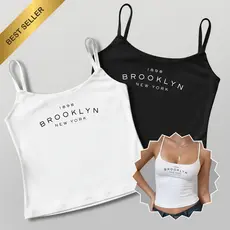 Kit 2 Blusa Feminina Regata de Alcinha Brooklyn NY Basic Suplex Forrada Comfy Minimalist
