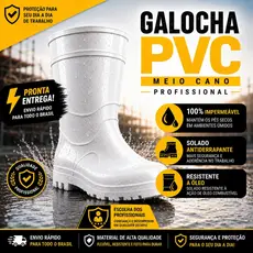 Bota Galocha Impermeável BRANCA EPI PVC Doméstica Açougue Frigorifico Limpeza ENVIO IMEDIATO !
