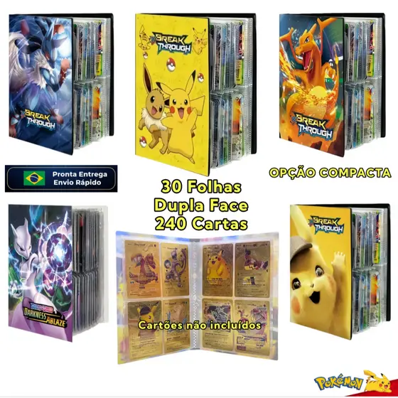 Álbum de Cartas Pokémon com Capa em PVC Resistente – 240 Cartas Pronta Entrega