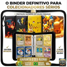 Álbum Cartas Pikachu Charizard Fichário Couro Zíper 50 Folhas 2x2 400 Cards HD Premium