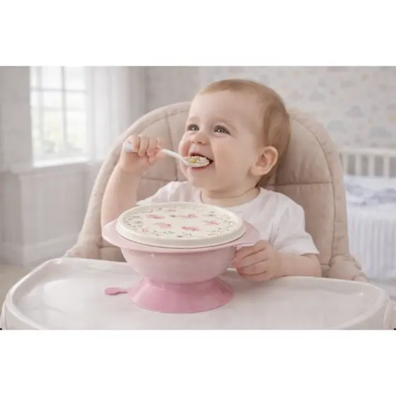 BOWL PARA ALIMENTAÇÃO DE BEBES COM TAMPA E COLHER 240 ML PLASÚTIL LINHA JARDIM ENCANTADO
