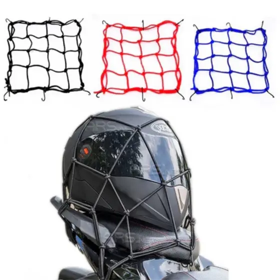 Rede Elástica Aranha 35x35cm p/ Moto Bagageiro Capacete e Carga Universal Resistente com Ganchos