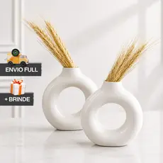 Kit 2 Vasos Decorativos Modernos Circulares COM Trigo Artificial + Presente Envio Rápido Decoração Minimalista Casa