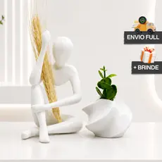 Kit Vaso COM Planta Artificial e Escultura Decorativa Sentada COM Trigo + Presente Decoração Moderna Elegante Casa