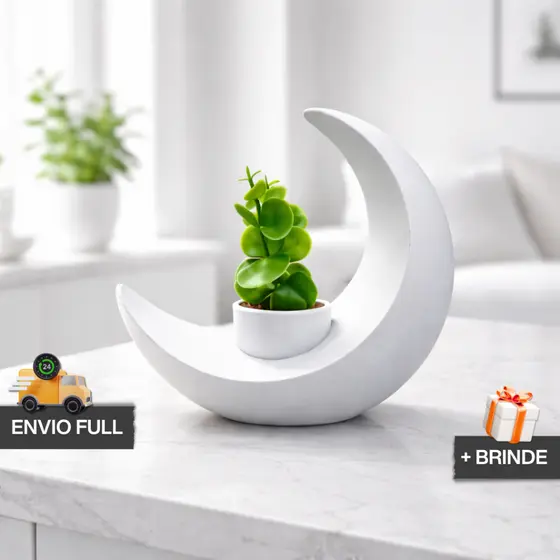 Vaso Decorativo Lua COM Planta Artificial + Presente + Envio Rápido Decoração Minimalista Elegante Casa