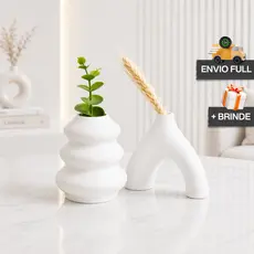Kit 2 Vasos Decorativos Modernos COM TRIGO E PLANTA + Presente Decoração Minimalista Elegante Casa Quarto Escritorio