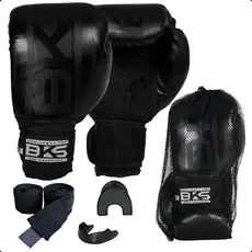 Kit BKS Luva Boxe Profissional 8/10/12/14/16oz Kickboxing Muay Thai + Bandagem 3m + Protetor Bucal
