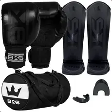 Kit BKS Luva De Boxe Kickboxing Muay Thai + Caneleira + Bolsa Com Bolso + Protetor Bucal Moldável