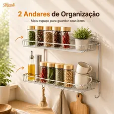 Heemli Prateleira Organizadora de Cozinha 2 Andares em Aço Inoxidável - Suporte para Temperos Sem Furos