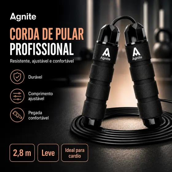 Corda de Pular Crossfit Profissional Agnite com Rolamento Aço Cabo Regulável