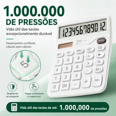 Calculadora Deli Grande 12 Dígitos, 1 Milhão de Pressões, Solar e Pilha, Escola e Escritório, 4Cores