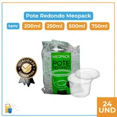 Pote Redondo com Tampa 24und 500ml 250ml 200ml Para Alimentos e Sobremesa Plástico