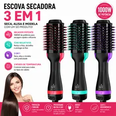 Escova Secadora 3 em 1 Profissional 1000W – Ar Quente, Íons Negativos, Alisador e Modelador 110V